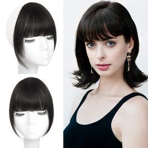 Hair Wispy Bangs Fringe with Temples Hairpieces - French Bangs [Brown Black]